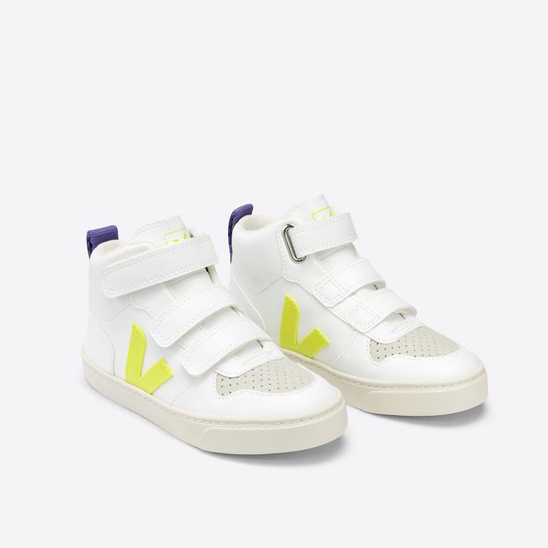 Tenis Veja Niños Outlet - V-10 Mid Zapatillas Blancas Moradas ES3038084